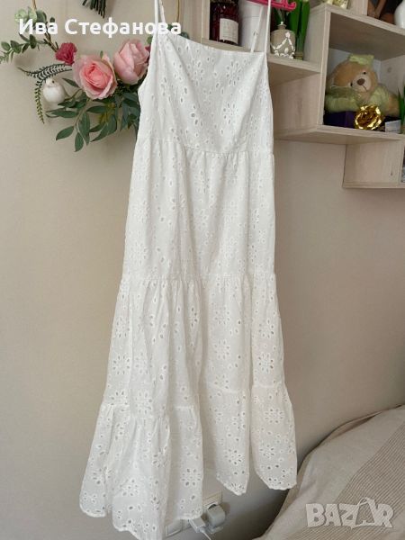  Бяла дълга нова бродерия дантелена елегантна кукленска ажурна рокля ажур 100 % памук памучна, снимка 1