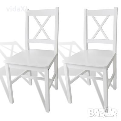 vidaXL Трапезни столове, 2 бр, бели, борова дървесина（SKU:241510, снимка 1