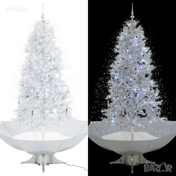 vidaXL Коледна елха с валящ сняг и основа от чадър, бяла, 190 см(SKU:284338), снимка 1