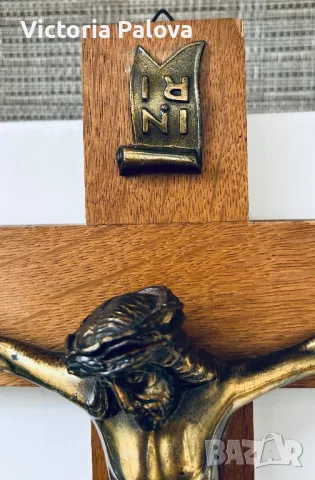 Дървен кръст с бронзова фигура Разпятие Христово , снимка 6 - Други ценни предмети - 49792853