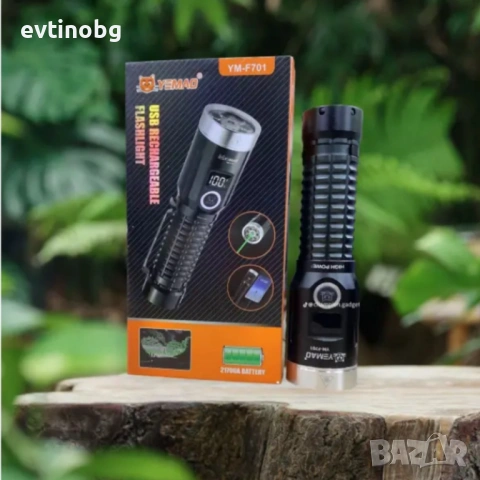 LED фенер YEMAO YM-F701 със зелен лазер - USB и дисплей, снимка 4 - Прожектори - 53783308