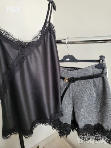 Сиви зимни панталонки с дантела и коланче, снимка 4 - Къси панталони и бермуди - 52836080