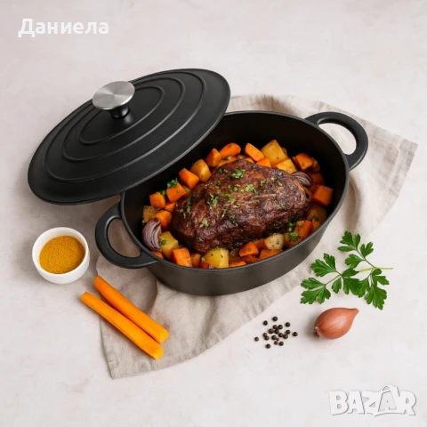 Чугунен бретер KITCHEN CLUB с емайлирано покритие – 4 литра, снимка 4 - Съдове за готвене - 50740941