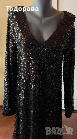 Черна рокля с пайети., снимка 2 - Рокли - 54092544