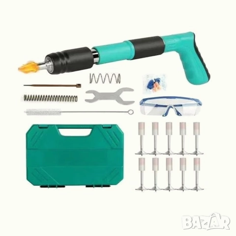 Нов пистолет за забиване на пирони със заряд, За дърво, метал, бетон, Пълен комплект + 50 пирона