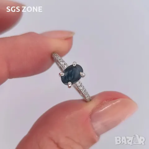 Сребърен Пръстен със Сапфир, снимка 4 - Пръстени - 49870942