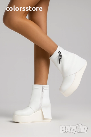 Боти на платформа - бяла кожа - DHG55 