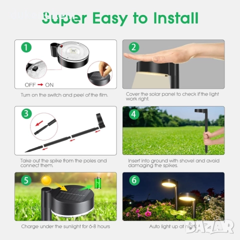 Комплект от 8 соларни LED лампи за градина, водоустойчиви, снимка 6 - Външни лампи - 52129013