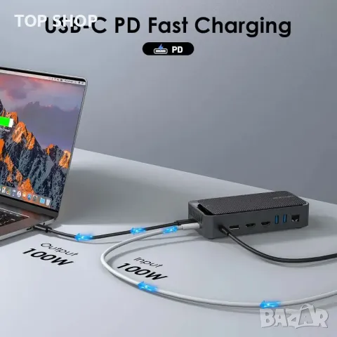 WAVLINK USB C докинг станция 3 монитора, 5Gbps M.2 PCIe/SATA SSD кутия, снимка 5 - Кабели и адаптери - 49444083