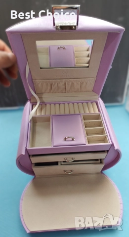Vlando 3-етажна Кутия за Бижута с Огледало – Виолетова, снимка 5 - Бижутерийни комплекти - 52731863
