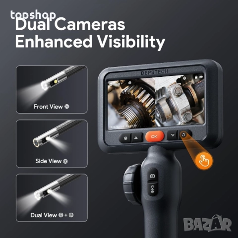 Ендоскоп DEPSTECH с гъвкаво рамо. Двупосочна бороскопска камера с двоен обектив, светлина, 4,5-инчов, снимка 2 - Камери - 52384784