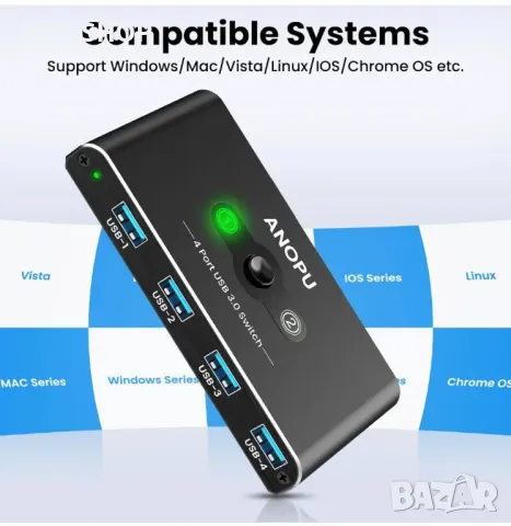 USB превключвател KVM превключвател, алуминиев USB 3.0 превключвател 2 компютъра, споделящи 4 USB ус, снимка 5 - Работни компютри - 48934604