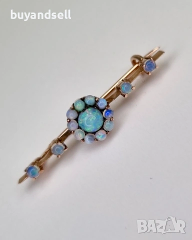Златна брошка с опали, снимка 5 - Колиета, медальони, синджири - 53873868
