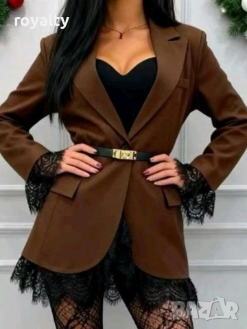 Дамско Елегантно Сако Кафяво с Дантела