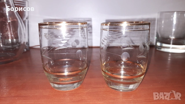 Стари стъклени чаши, златен кант., снимка 2 - Чаши - 53841910