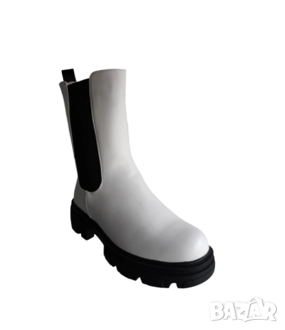 Дамски боти в бял цвят с дебела подметка и топъл хастар D77, снимка 3 - Дамски боти - 53396563