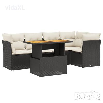 vidaXL Градински комплект с възглавници, 5 части, черен полиратан(SKU:3221285