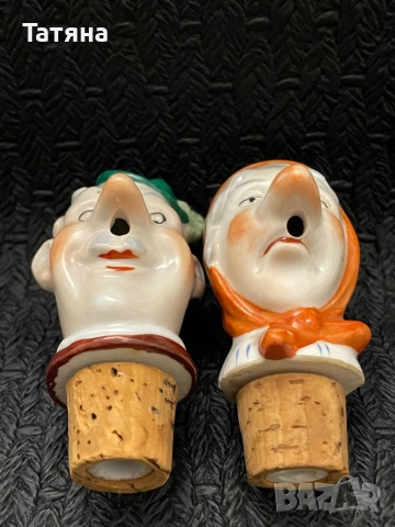 Vintage Hand-Painted German Porcelain Bottle Pourer Stoppers, снимка 3 - Антикварни и старинни предмети - 53089703