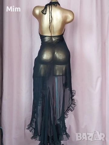 S Черен ефирен халат / нощница/ с къдри, снимка 5 - Нощници - 53730157