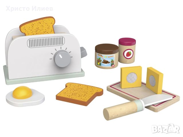 Детски дървен тостер с аксесоари Дървени кухненски играчки, снимка 2 - Образователни игри - 45651549