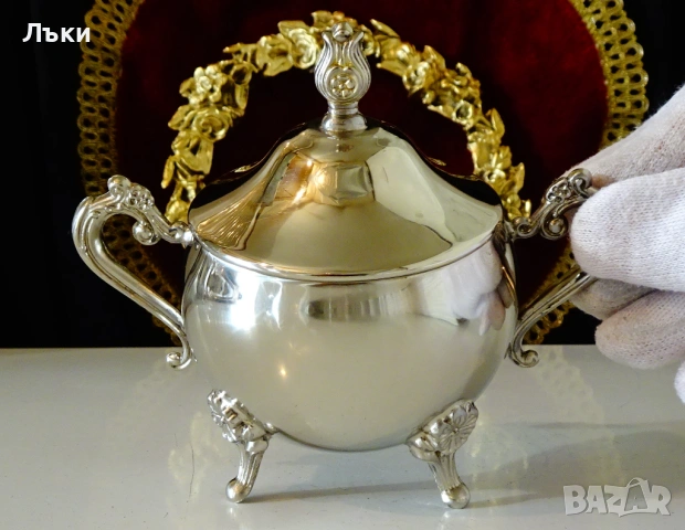 Посребрена бронзова захарница,барок,като нова от вътре. , снимка 7 - Антикварни и старинни предмети - 53632509
