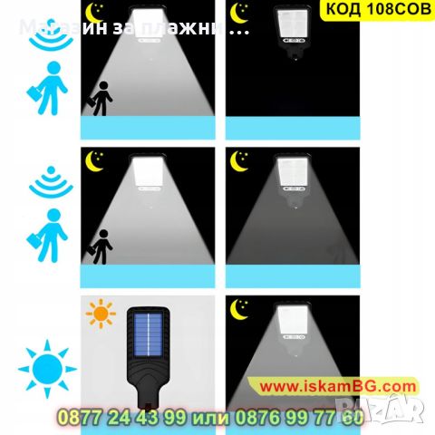 Водоустойчива соларна лампа със сензор за движение - КОД 108COB, снимка 10 - Соларни лампи - 45191734