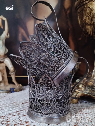 Два изящни посребрени руски стакани Изработени с филигранна техника