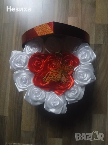 Сърце от сатенени рози , снимка 3 - Други - 53481245