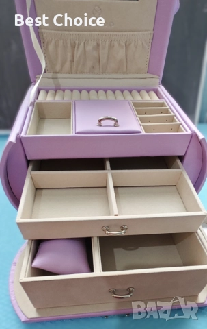 Vlando 3-етажна Кутия за Бижута с Огледало – Виолетова, снимка 7 - Бижутерийни комплекти - 52731863