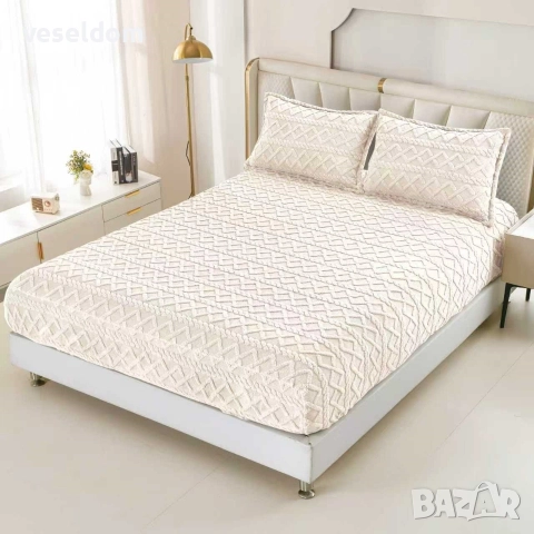 Покривка за спалня с ластик и две калъфки , снимка 9 - Спално бельо - 52667305