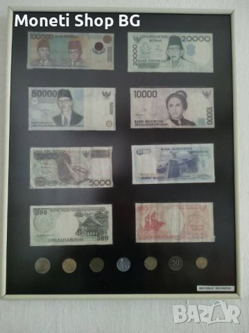 Пано с 8 стари  банкноти от Индонезия, снимка 2 - Нумизматика и бонистика - 46443397