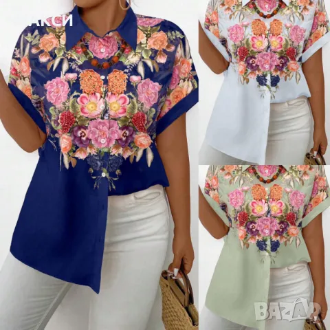 Приказна елегантна ефирна риза в небесно и тъмно синьо с красиви цветя - лека и комфортна, снимка 1