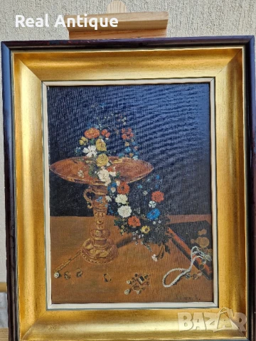 Натюрморт масло върху платно кеширано на фазер авторски, снимка 3 - Антикварни и старинни предмети - 51054256