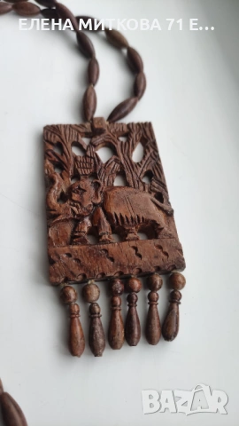 Старо дървено колие ръчна изработка, снимка 3 - Антикварни и старинни предмети - 53013736