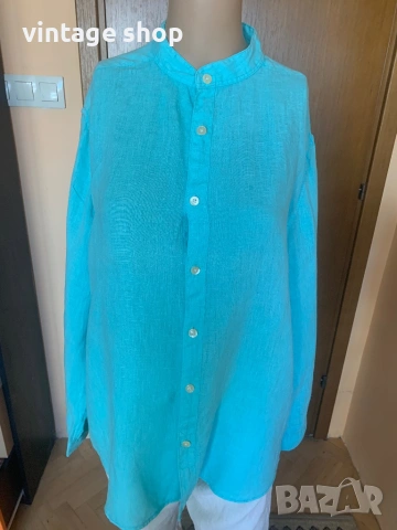 Ленена мъжка риза Yachtpur в цвят тюркоаз, размер L