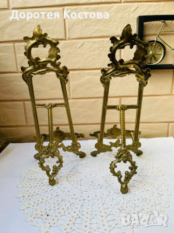 Красива месингова поставка от Англия за чиния, рамка, снимка 6 - Антикварни и старинни предмети - 53301044