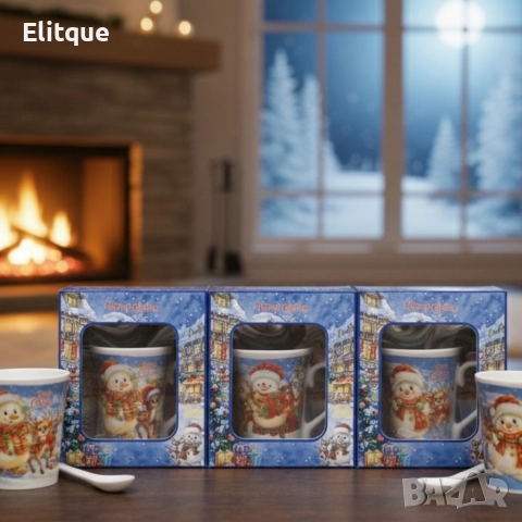 Празничен комплект за топли напитки – Керамична чаша и лъжичка в коледна опаковка, снимка 6 - Декорация за дома - 52575609