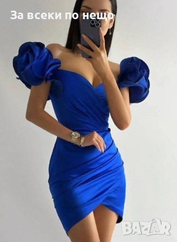 Дамска Официална Къса Сатенена Рокля - Различни Цветове Код Pink16, снимка 3 - Рокли - 53808580