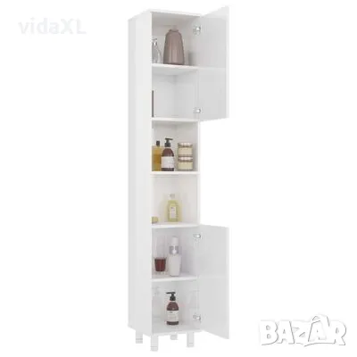 vidaXL Шкаф за баня, бял гланц, 30x30x179 см, ПДЧ（SKU:802630）, снимка 3 - Шкафове - 48087775