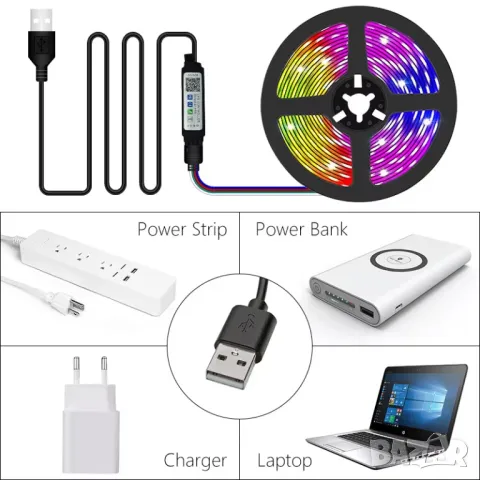 LED лента, светлини 5V с USB за стая, за телевизор, лаптоп, бар, музика декорация, лампа, осветление, снимка 2 - Лед осветление - 48702687