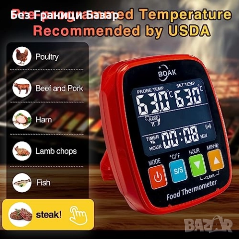 Нов Термометър за грил и фурна – водоустойчива сонда, LCD дисплей, снимка 3 - Други - 52381699