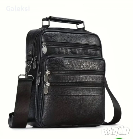 Мъжка дизайнерска ежедневна и стилна чанта с ципове /Кафява естествена кожа! , снимка 2 - Чанти - 53354981