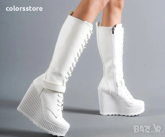 Ботуши на платформа - бяла кожа - 1905
