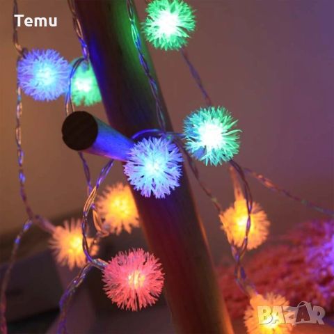 Многоцветни коледни LED лампички с топчета с щепсел- Многоцветни, дължина - 5м ,28 бр. лампички. 🌟 П, снимка 2 - Декорация за дома - 46436773