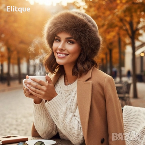 Дамска пухкава зимна шапка от изкуствен косъм, снимка 6 - Шапки - 52687660