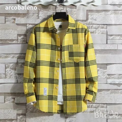 Тънка мъжка карирана риза с дълъг ръкав, 14цвята , снимка 9 - Ризи - 51767465