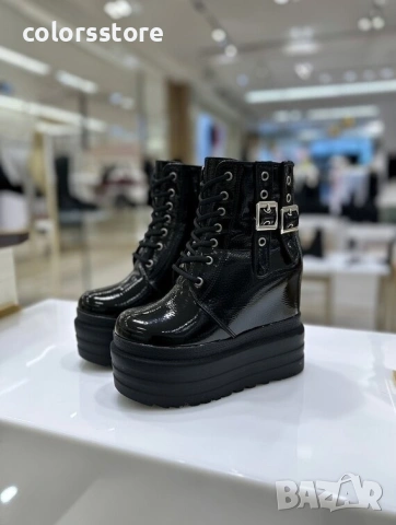 Боти на платформа - черен лак - BML50 