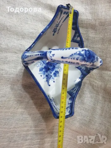 Порцеланова авторска бонбониера,фруктиера,кошница Гжель, снимка 4 - Антикварни и старинни предмети - 49908945