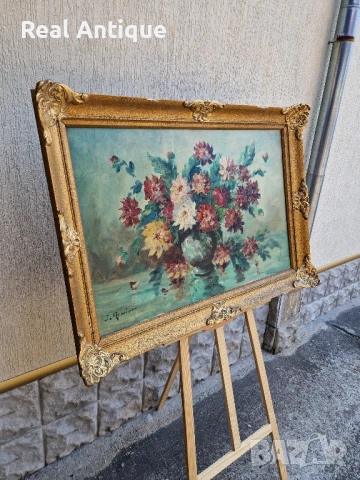 Натюрморт огромен масло автор рамка платно, снимка 6 - Антикварни и старинни предмети - 51050642