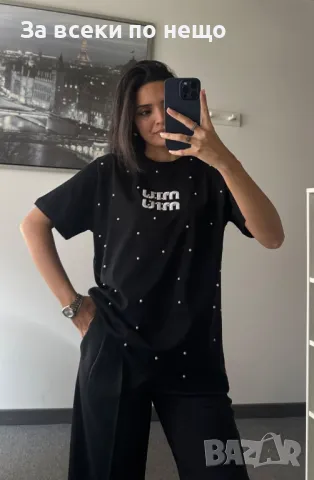 Miu Miu Дамска Тениска С Бродирано Лого И Пришити Камъни👚Дамска Блуза С Къс Ръкав-2 Цвята Код A500, снимка 11 - Тениски - 50104247